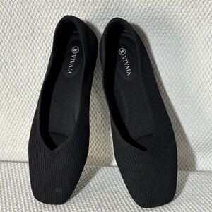 VIVAIA Sz 41.5 Textured Fabric Square Toe Black Slip On Loafer Flats